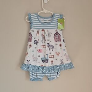 Adorable Blue Farm Print Bodysuit LOT O